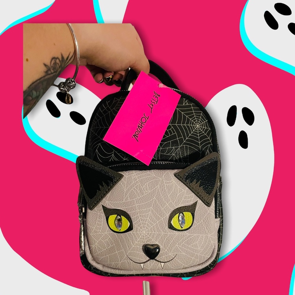 Betsy Johnson Halloween cat/spiderweb mini backpack